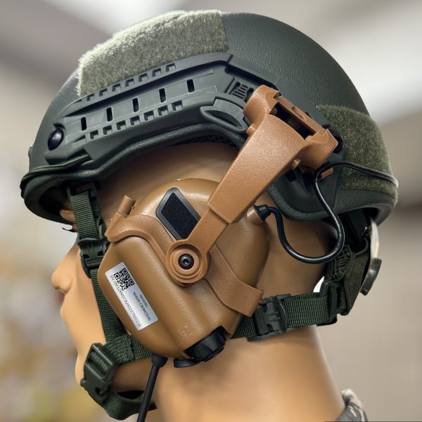 Наушники тактические Earmor M32X MOD4, активные, с креплением на шлем и оголовьем, цвет Койот (коричневый) 245516 фото