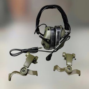 Наушники тактические Earmor M32X MOD4, активные, с креплением на шлем и оголовьем, цвет Олива 245517 фото