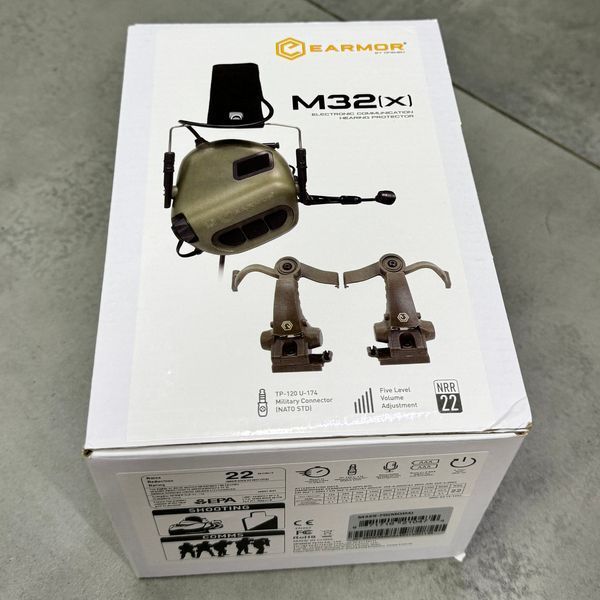 Наушники тактические Earmor M32X MOD4, активные, с креплением на шлем и оголовьем, цвет Олива 245517 фото