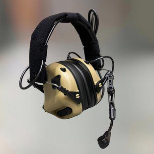 Наушники тактические Earmor M32 Mod3 Койот, активные, со съёмным микрофоном и гарнитурой, активные наушники военные 244822 фото