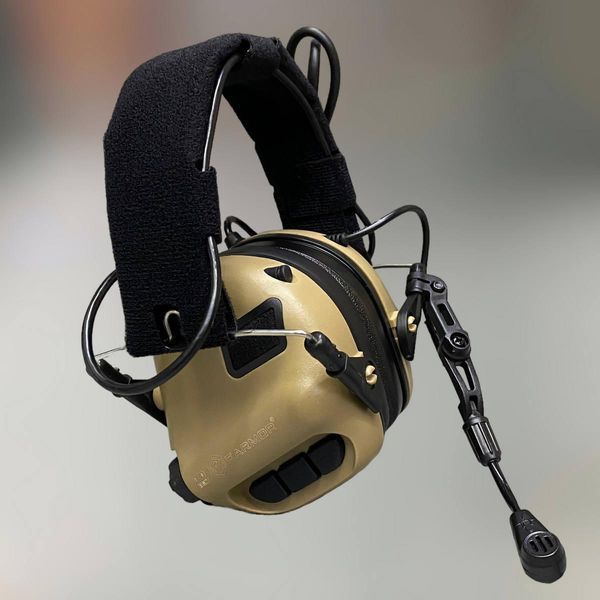 Наушники тактические Earmor M32 Mod3 Койот, активные, со съёмным микрофоном и гарнитурой, активные наушники военные 244822 фото