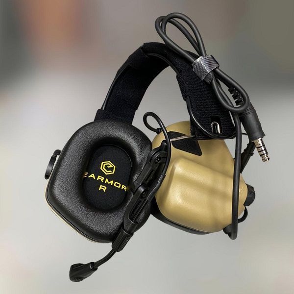 Наушники тактические Earmor M32 Mod3 Койот, активные, со съёмным микрофоном и гарнитурой, активные наушники военные 244822 фото